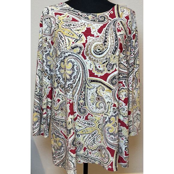 JM Collection Multicolored Paisley Stretchy Top 3/4 Sleeves Size 2X - Picture 1 of 4